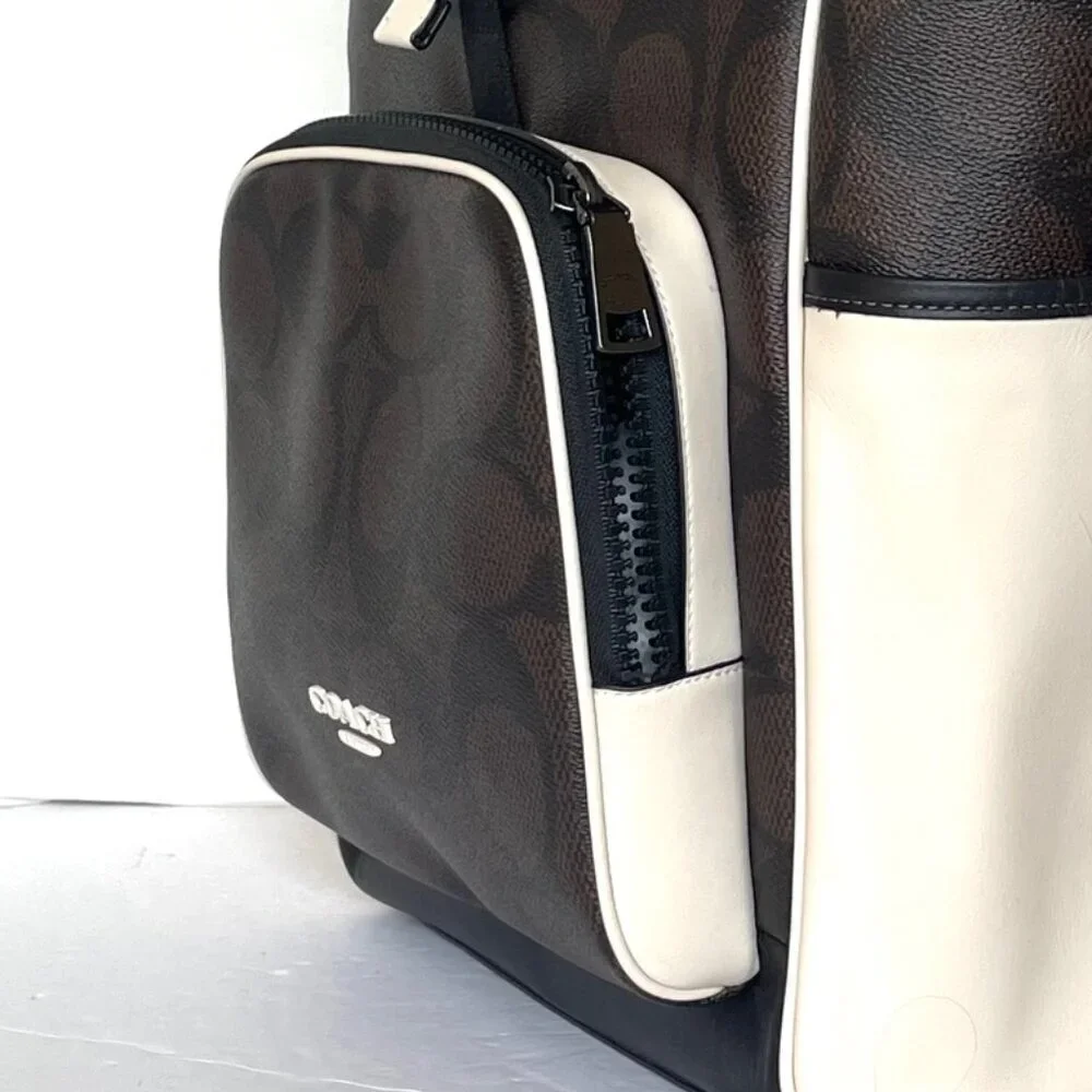 Coach Racer Backpack Colorblock Signature Canvas Leather Walnut Chalk CY775 - Picture 10 of 10